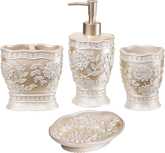 Rose Vine Bathroom Accessories Set - Unique 4pc Design