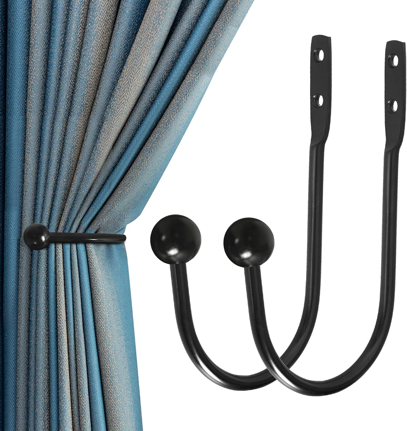 HEMOUR Black Heavy Duty Curtain Holdbacks - Set of 2