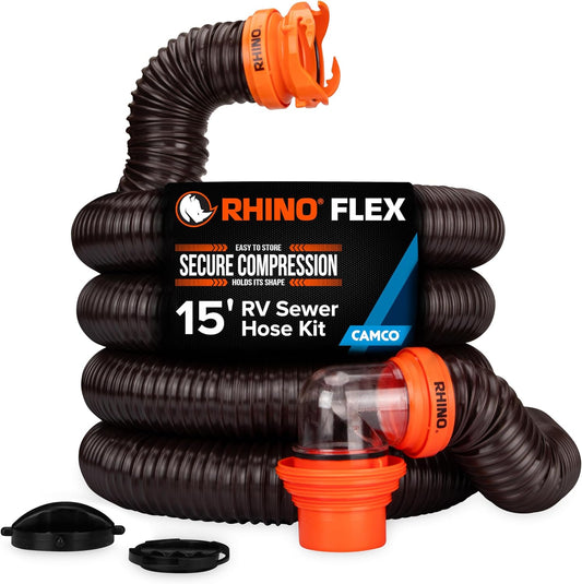 RhinoFLEX 15-Ft RV Sewer Hose Kit for Easy Tank Dumping