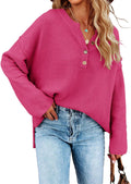 Women's Oversized V Neck Button Henley Sweater - Cozy Casual Fit Made