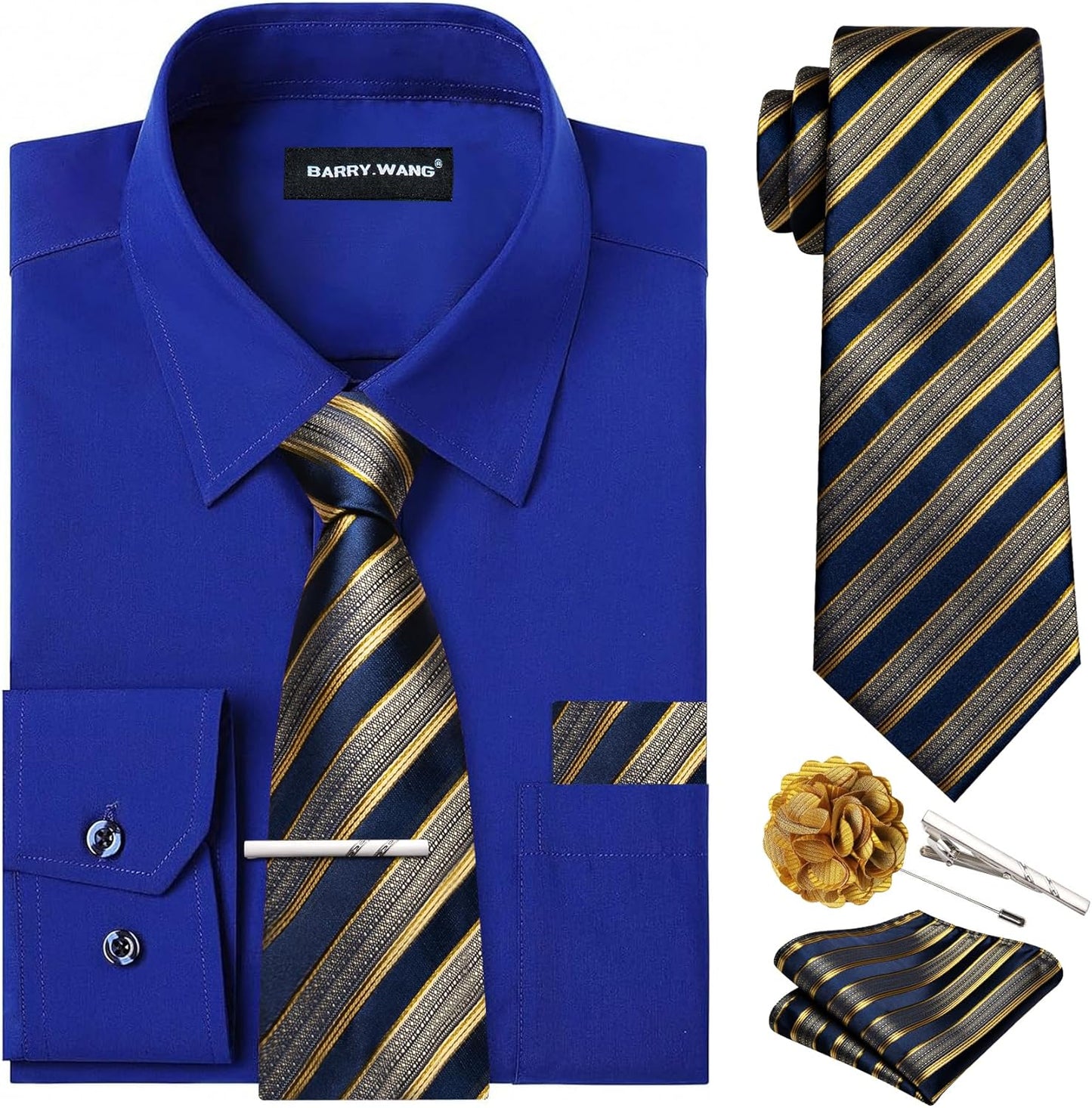 Barry.Wang Solid Colors Mens Dress Shirt and Tie Set for All Occasions