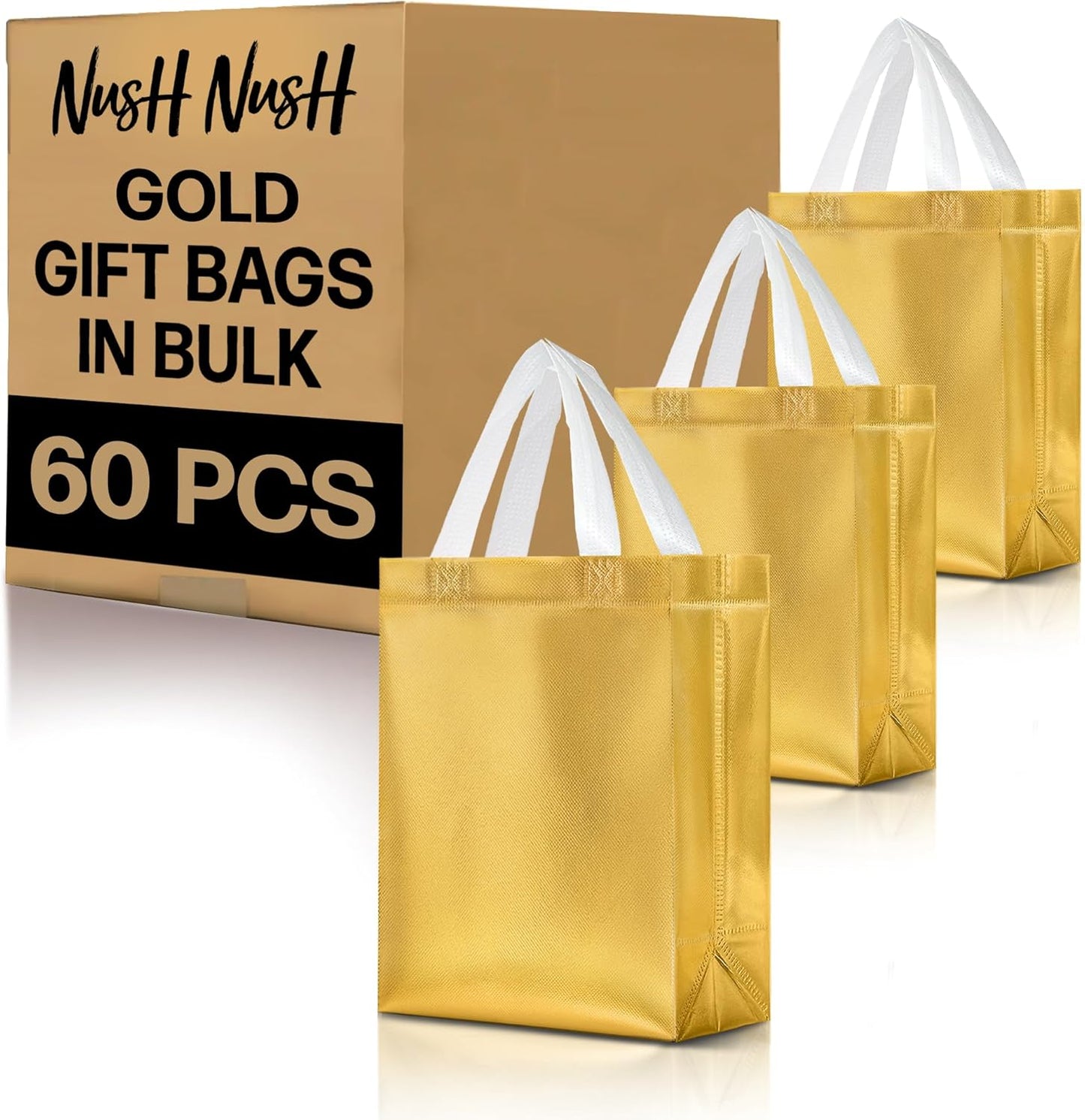 Nush Nush Set of 60 Gold Gift Bags - Perfect for Any Occasion