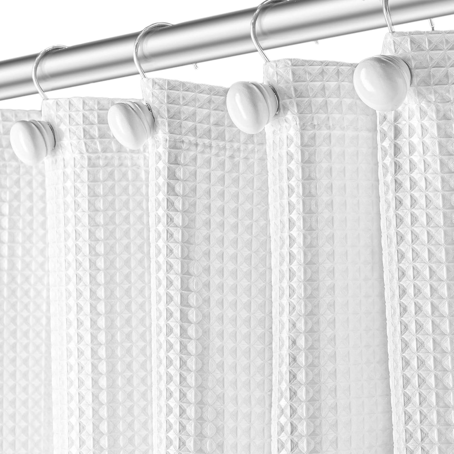 Hotel-Quality White Waffle Fabric Shower Curtain Set - Rustproof Grommets, Waterproof Liner Included - by Creative Scents