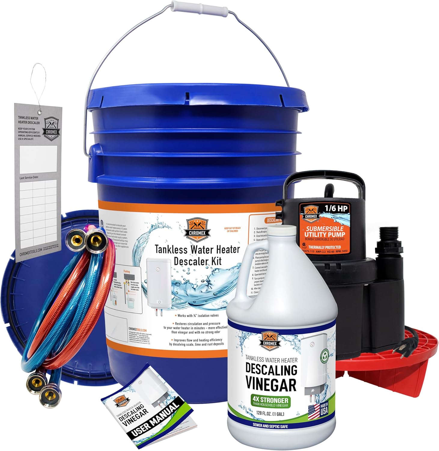 Chromex Tankless Water Heater Flush Kit | Powerfully Dilutes to 4 Gal