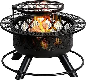 24 Inch Outdoor Fire Pit with Swivel Grill for Backyard Fun