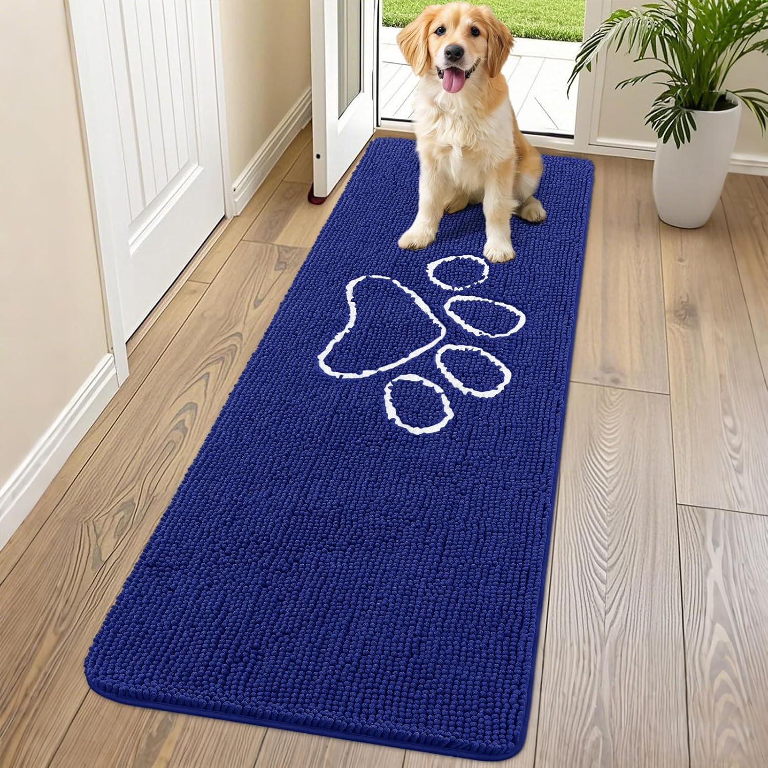 Smiry Dog Door Mat for Muddy Paws - Absorbent Chenille Rug