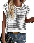 PRETTYGARDEN Striped Short Sleeve Sweater Vest Top - Chic Layering