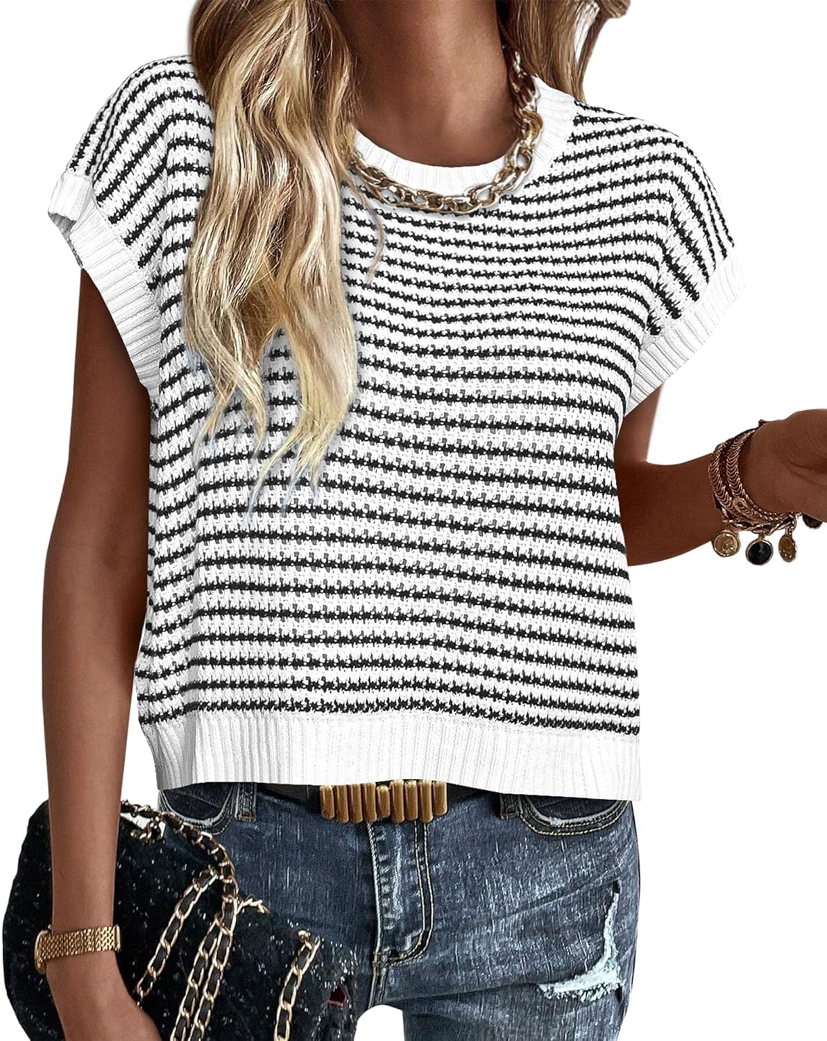 PRETTYGARDEN Womens Short Sleeve Sweater for Spring Summer 2025