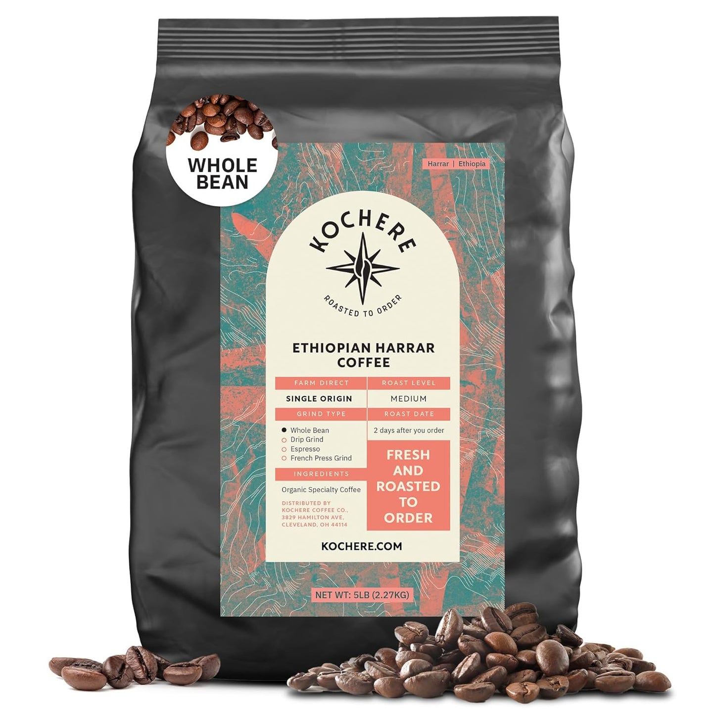 Kochere Ethiopian Harrar Whole Bean Coffee for Coffee Lovers
