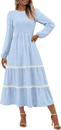 Long Sleeve Smocked Midi Dress for Women - Elegant Fall Floral
