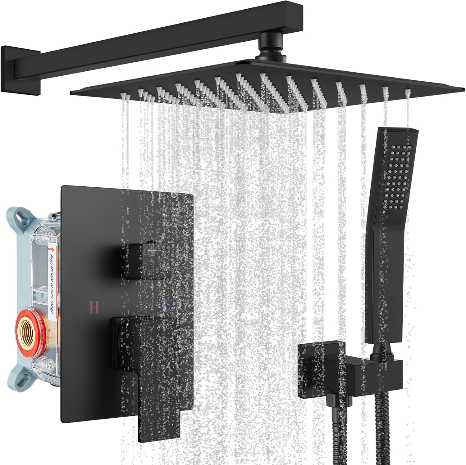 Rainfall Bathroom Shower System with 10 Inch Matte Black Head