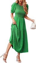 womens Summer Puff Sleeve Smocked Maxi Dress - Flowy Ruffle Fit