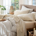 MooMee Bedding Sheet Set King - Washed Cotton Linen-Like Sheets