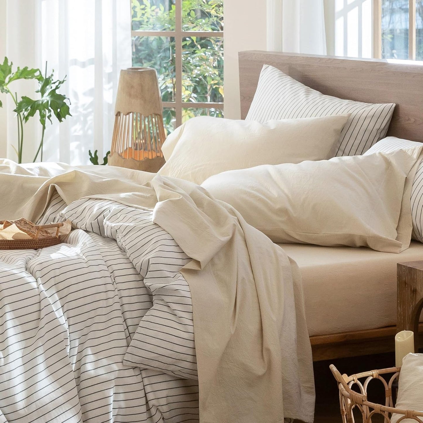 MooMee Bedding Sheet Set 100% Washed Cotton for Comfort