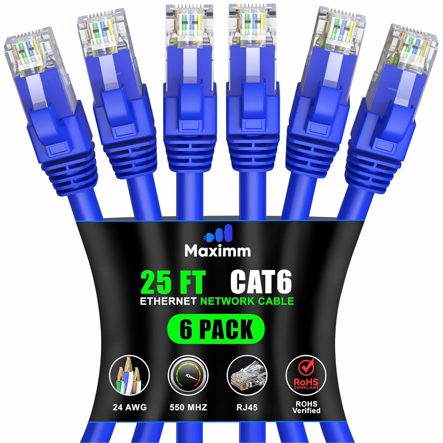 Maximm Cat 6 Ethernet Cable 25 ft - High-Speed Network Cable