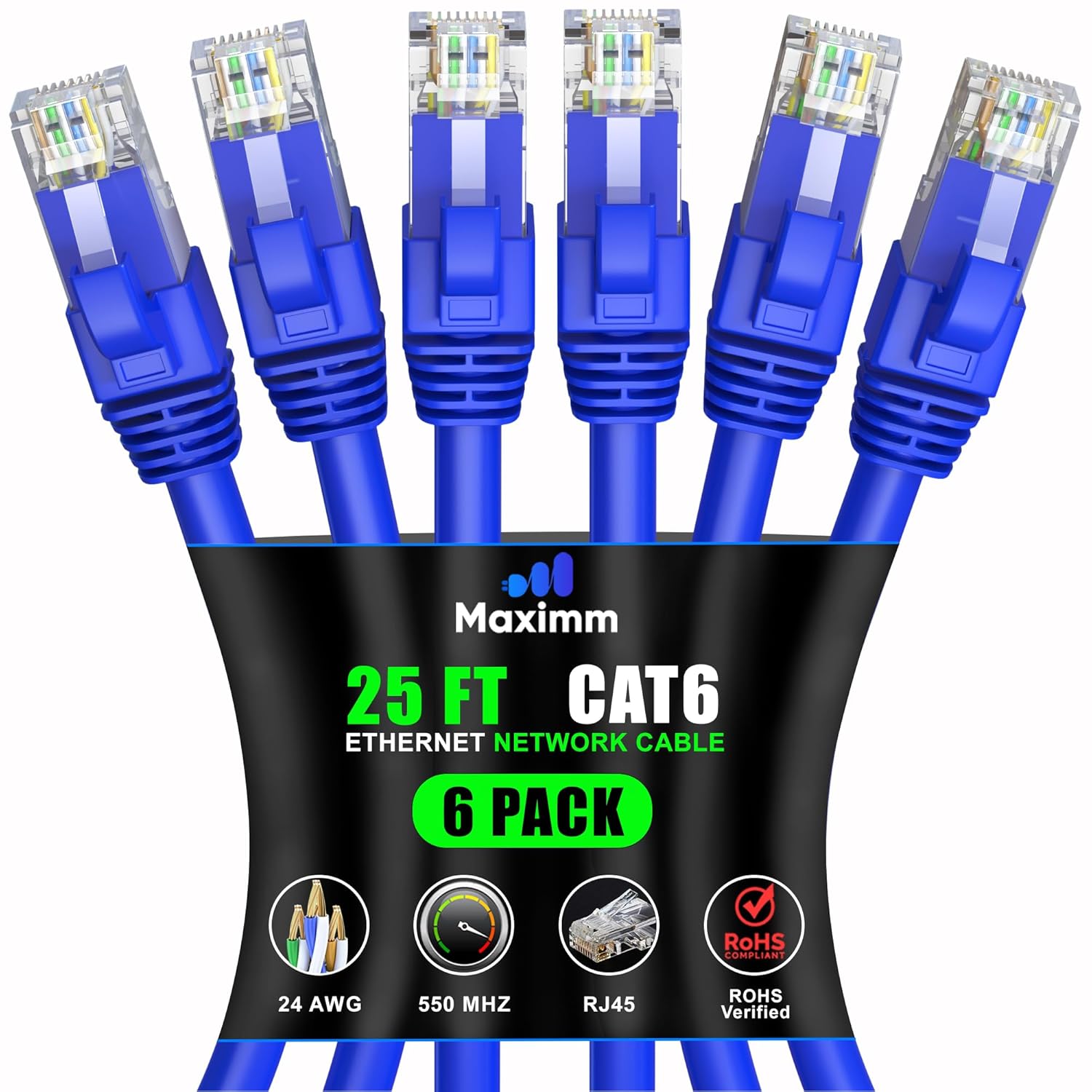 Maximm Cat 6 Ethernet Cable 25 ft - High-Speed Network Cable