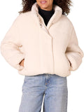 Womens Cropped Full-Zip Puffer Jacket - Cozy Quilted Sherpa ESSENTIALS