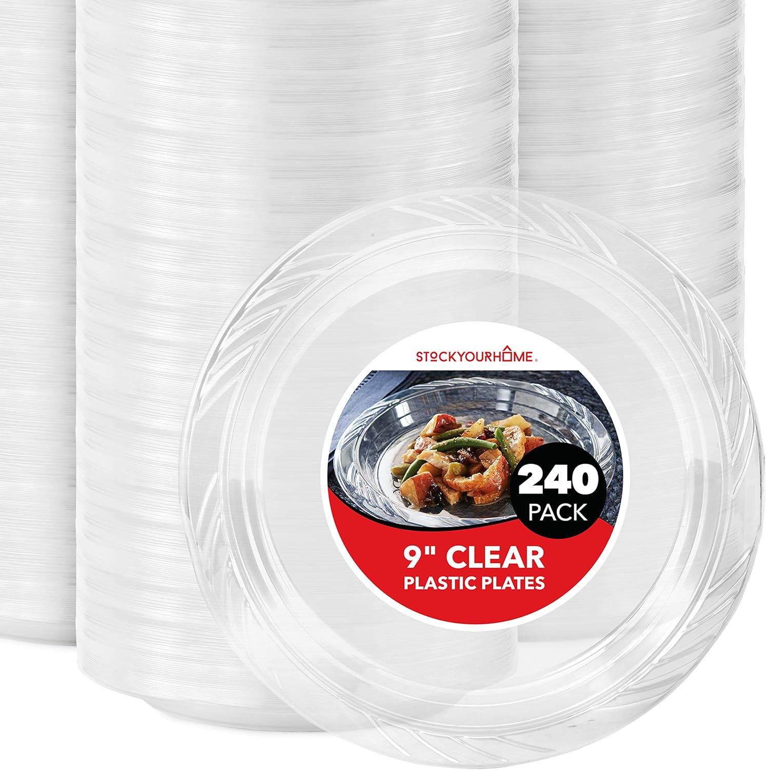 240-Count 9 Inch Clear Plastic Plates for Parties and Events