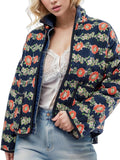 Women's Cropped Puffer Jacket Floral Print - Lightweight Quilted