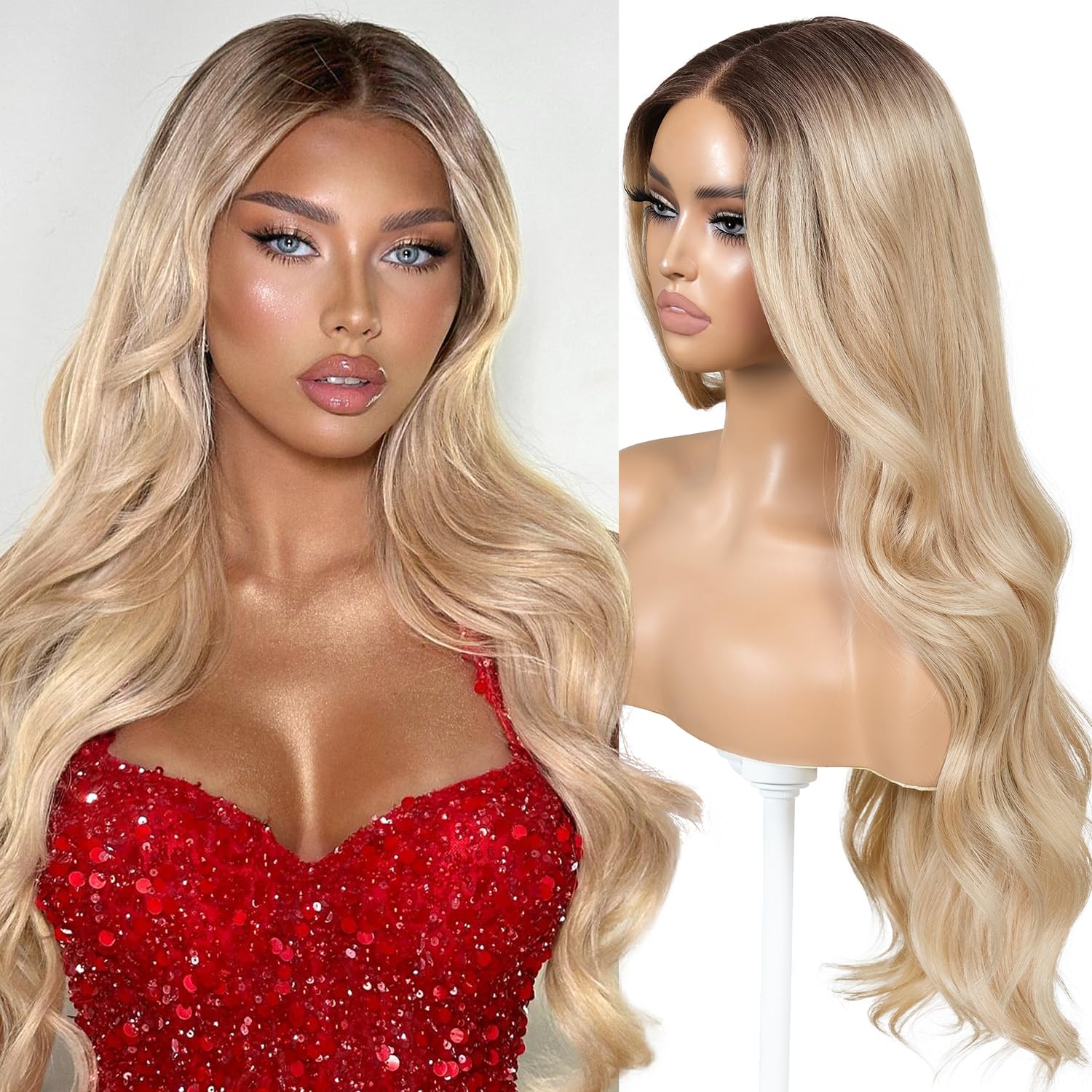 Blonde Wear and Go Glueless Wig with Bangs for Women 26 Inch