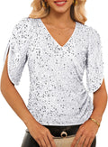 GRACE KARIN Womens Velvet Sequin V-Neck Top - 3/4 Sleeve Party