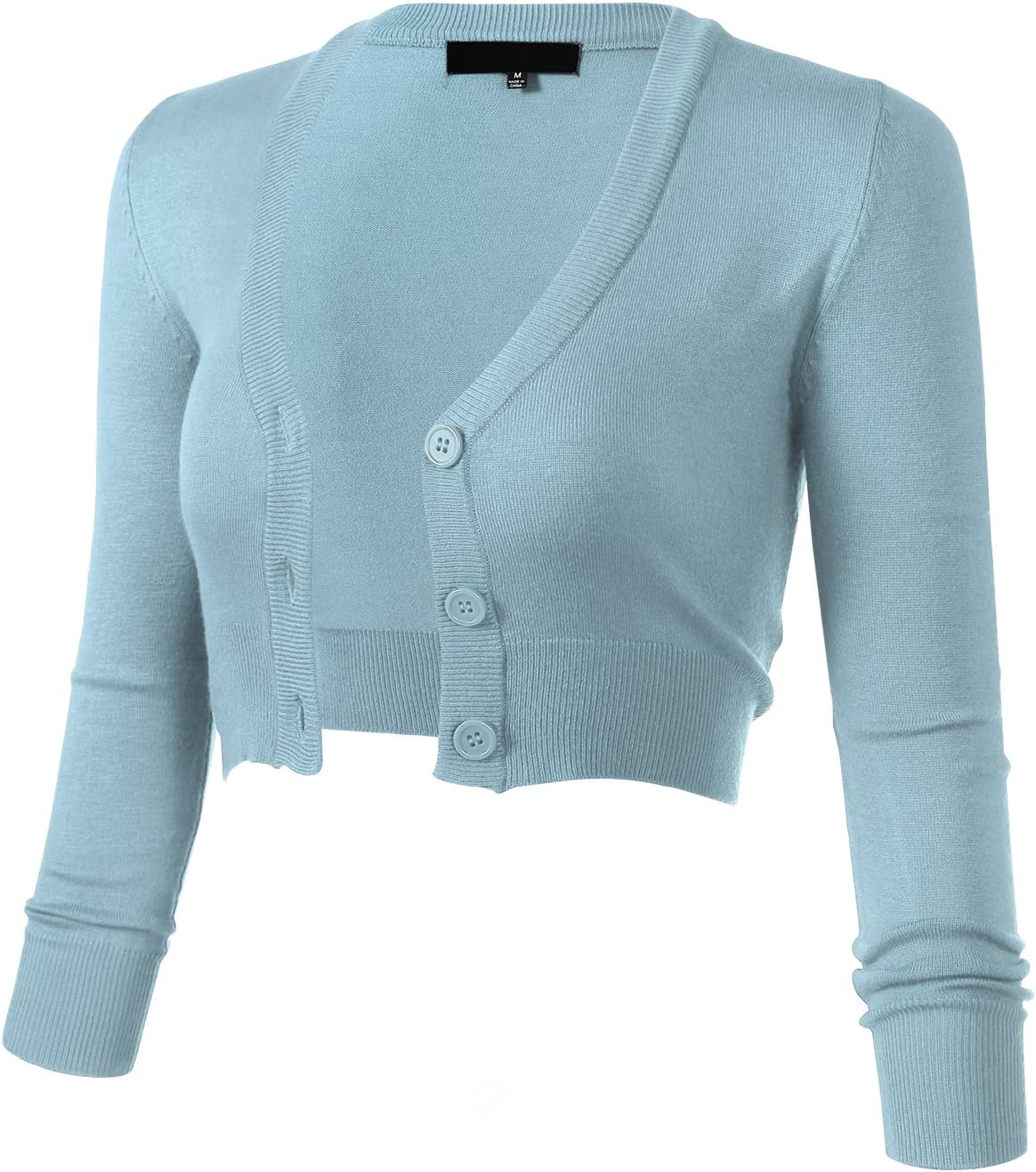 Allsense Women's 3/4 Sleeve Cropped Bolero Cardigan Sweater