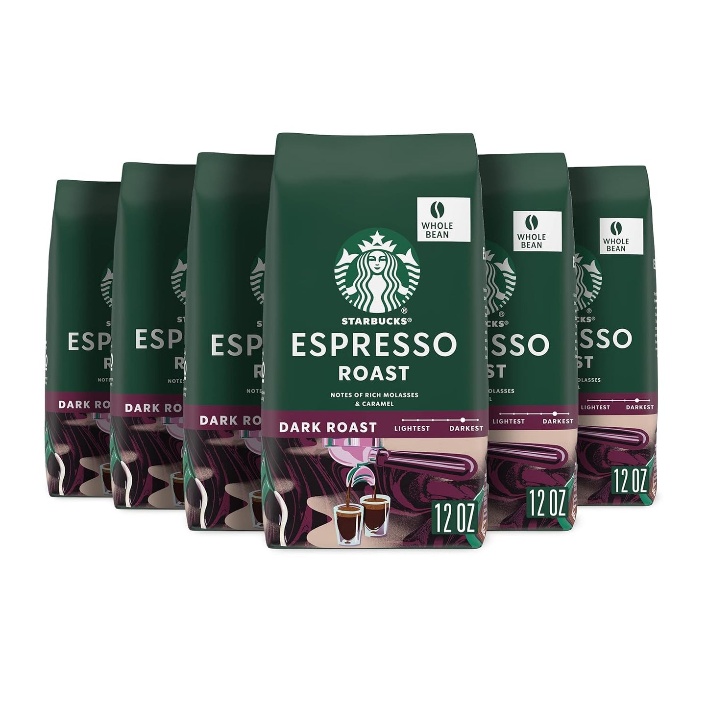 Starbucks Whole Bean Coffee Dark Roast Espresso Roast 6 Bags