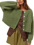 Lviefent Women Knit Cropped Cardigan - Soft Ribbed Button Sweater