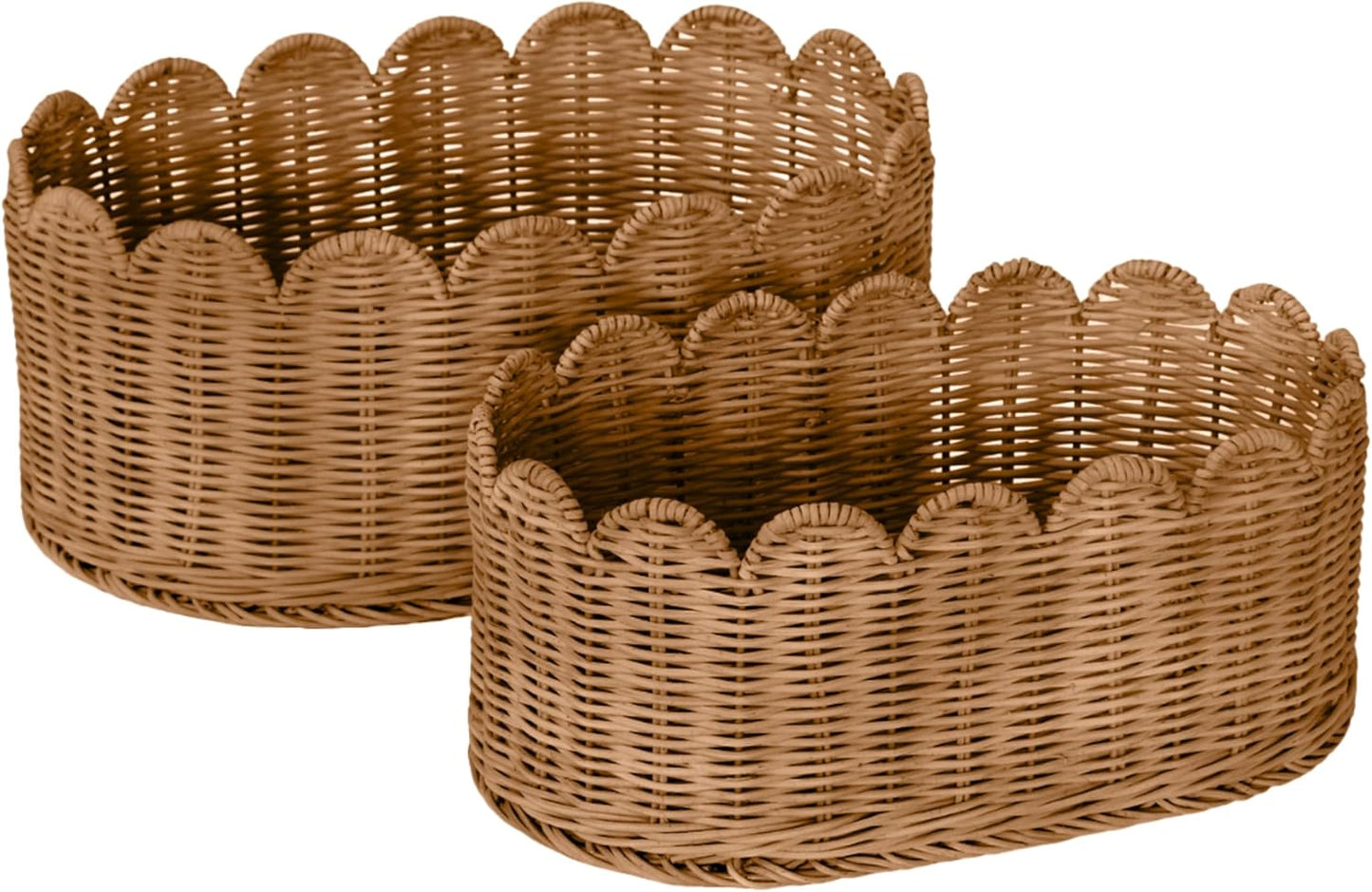 Premium Scalloped Basket Set Of 2 - Hand-Woven Wicker Baskets