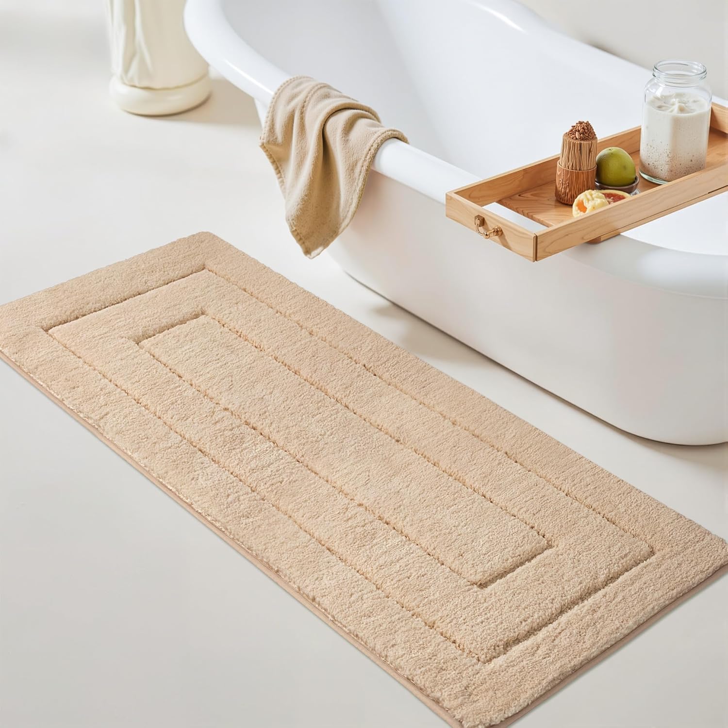 Ultra Absorbent Khaki Bathroom Rugs Non Slip, 59in x 24in