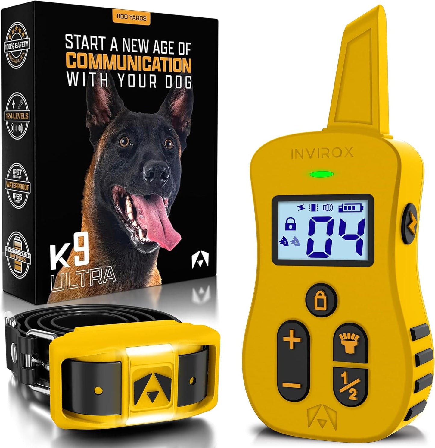 INVIROX E Collar for Dog Training with 124 Levels & Night-Light