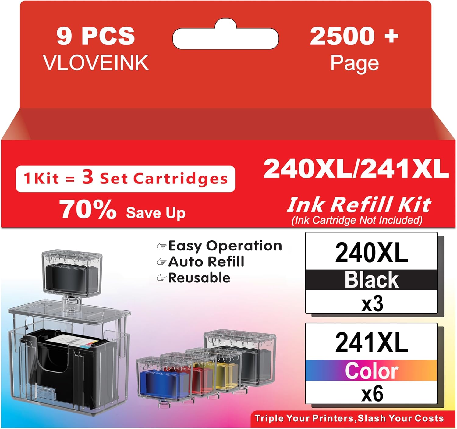 240XL 241XL Ink Refill Kit for Canon Printers - 9 Pack
