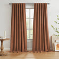 Blackout Linen Curtains 102 in - Rustic Rust Red Brown Panels