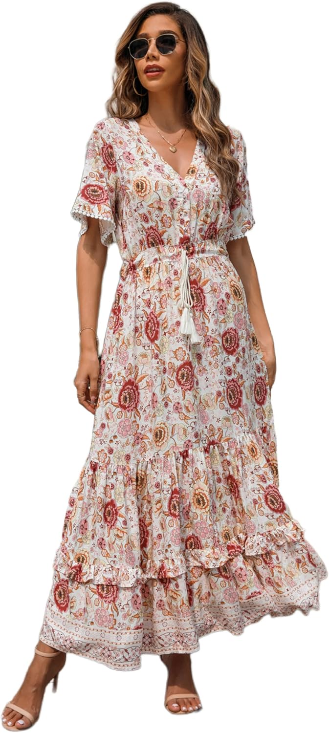 Stylish Floral Print Midi Dresses for Women by R.Vivimos