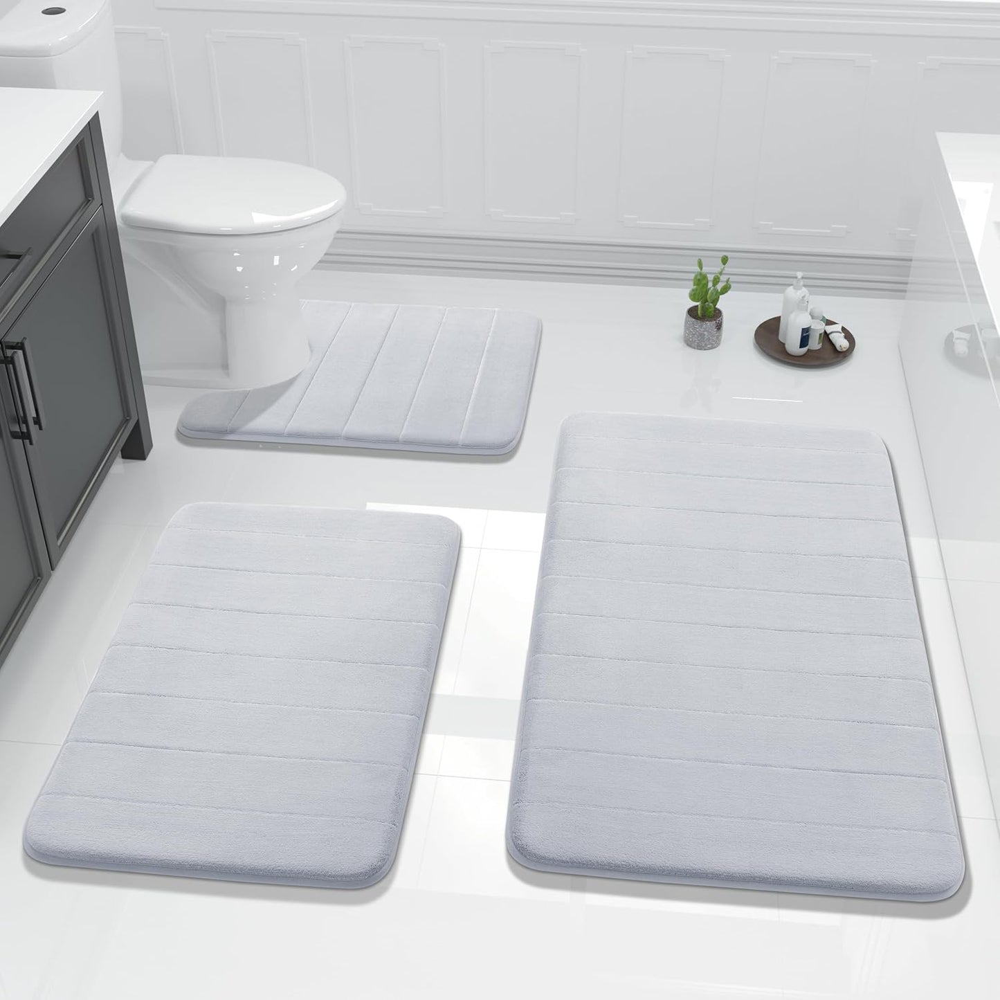 Yimobra 3 Pieces Memory Foam Bath Mat Set - Soft & Absorbent