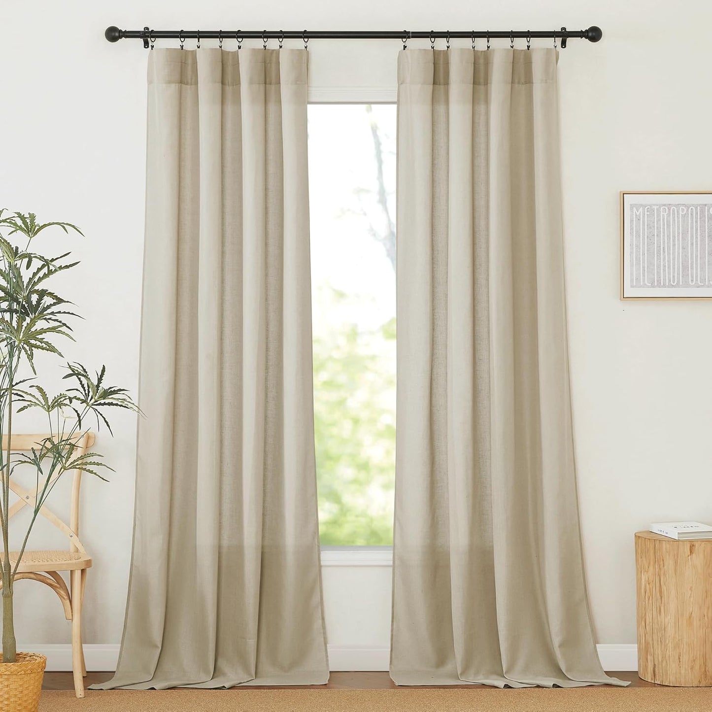 RYB HOME Extra Long Linen Curtains for Boho Farmhouse Decor