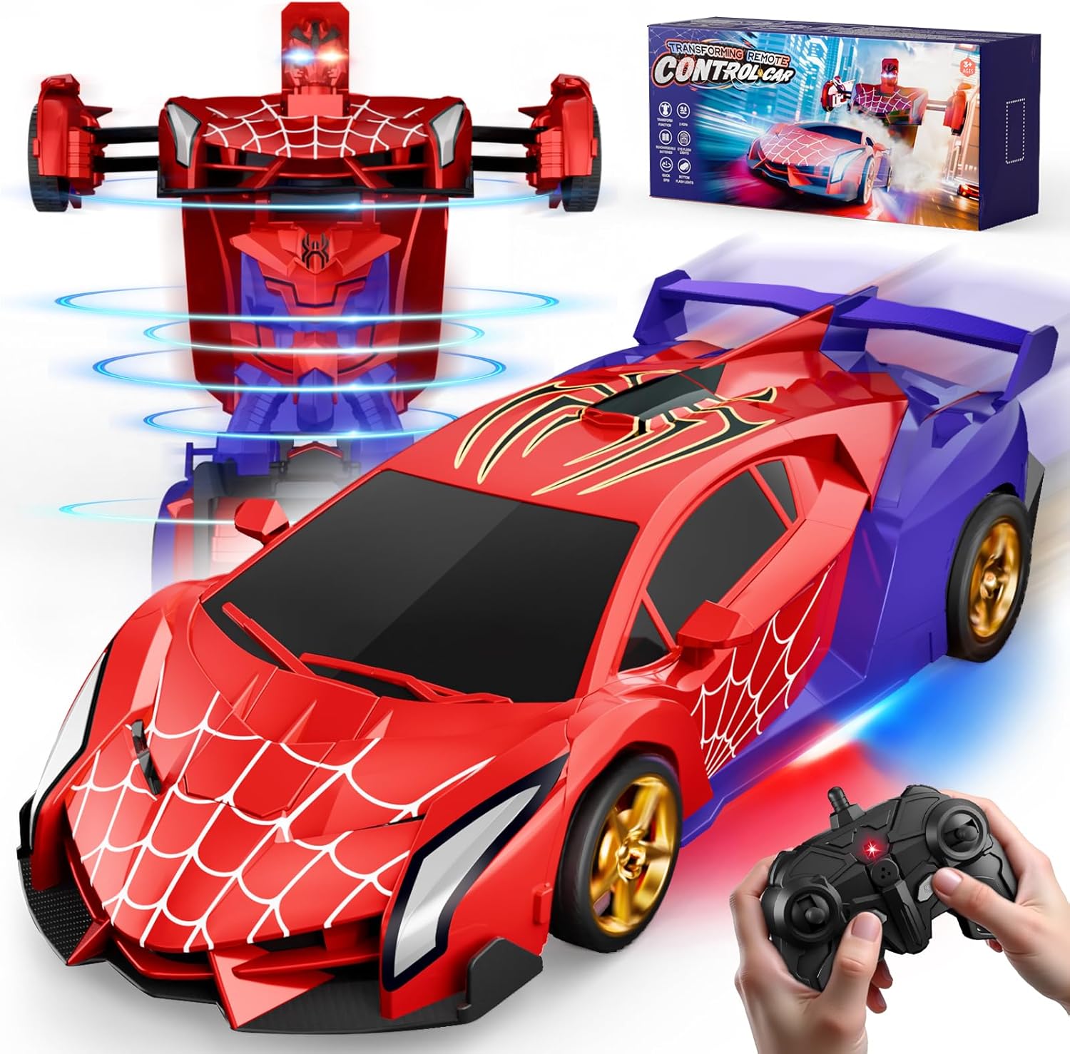 Spider Transform RC Car - Lights, Deformation, 360 Rotation - Fun Robot Toy for Boys - TIKAFONY