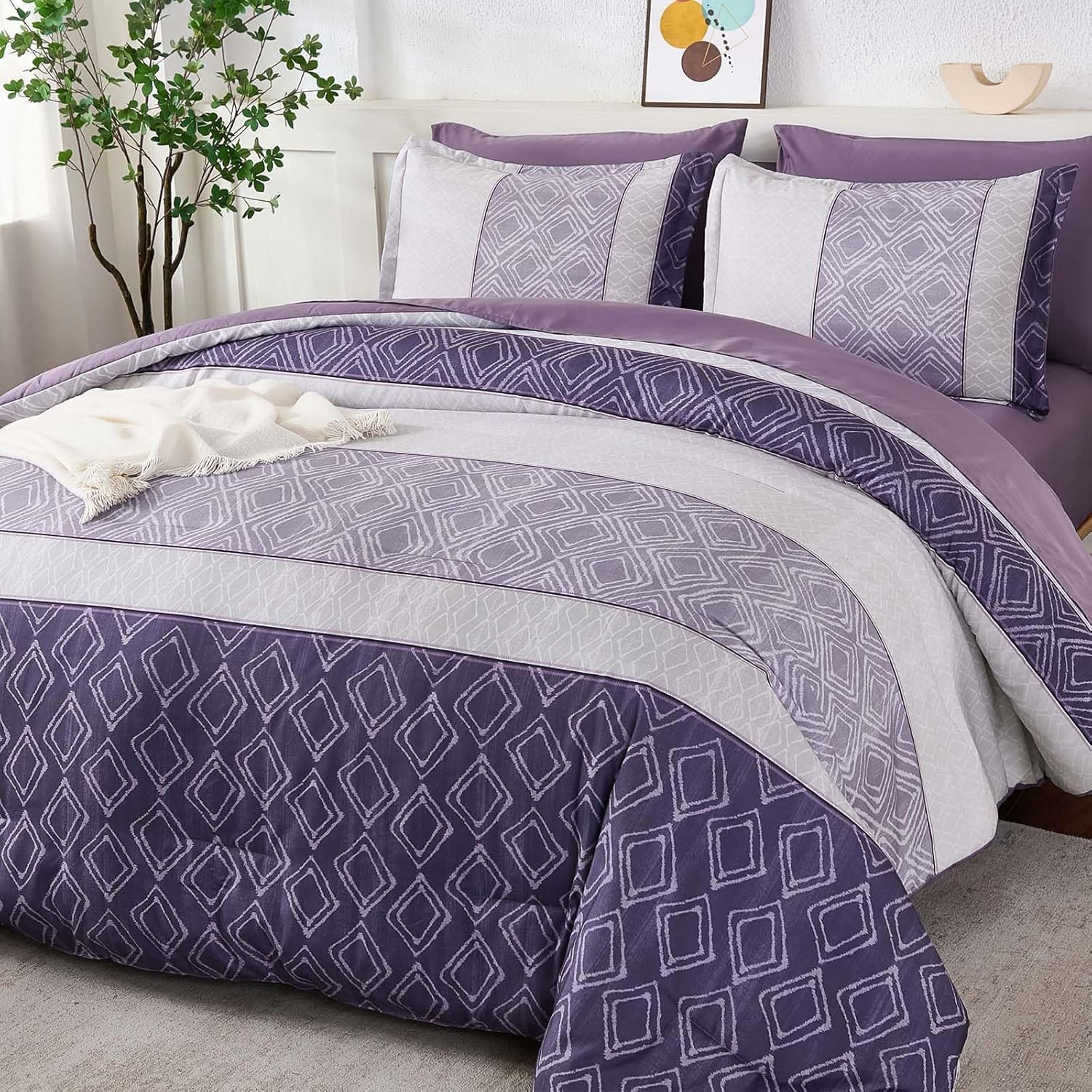 Dinjoy Purple King Size Comforter Set for Cozy Bedding Style