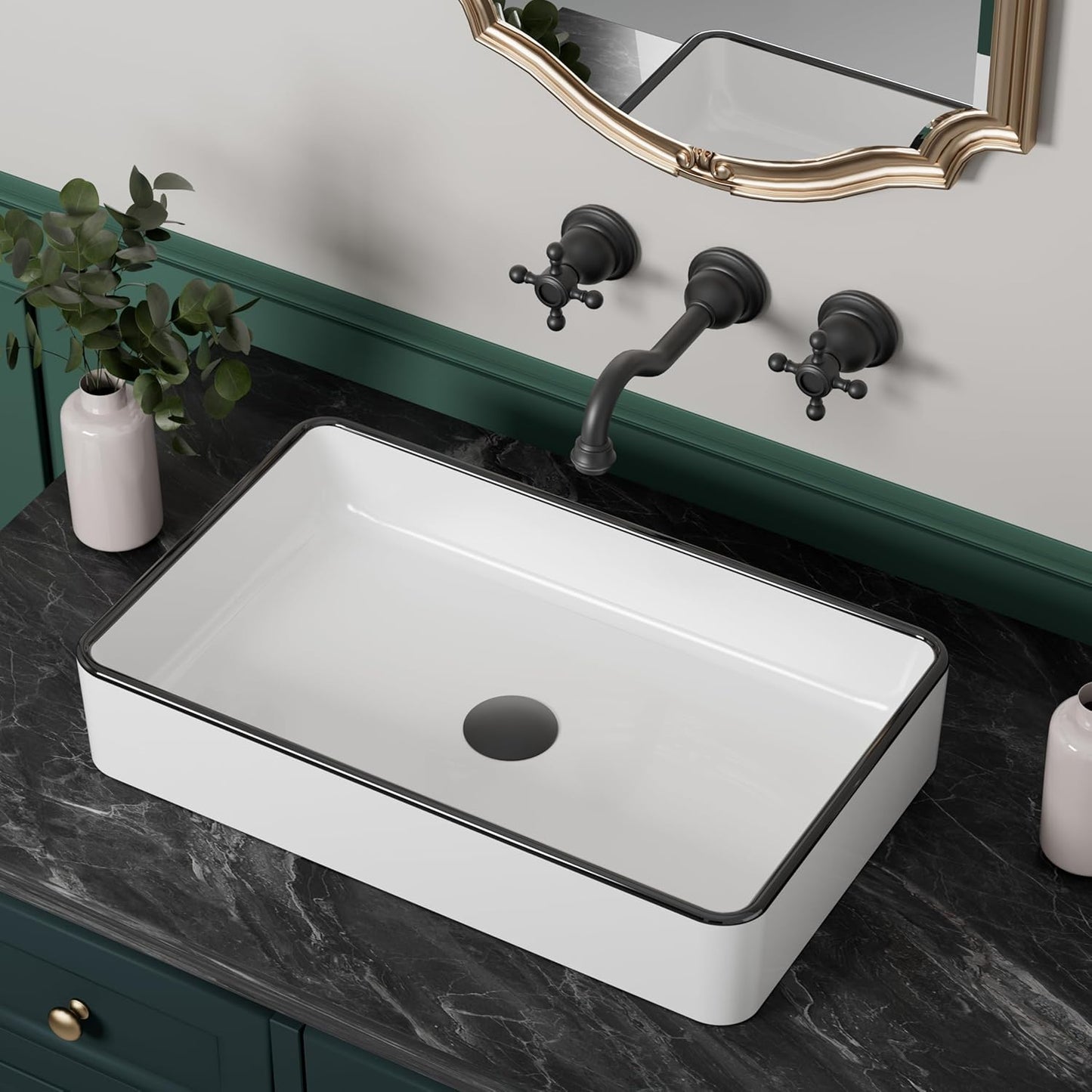 KES 20 Inch Bathroom Vessel Sink with Black Trim for Elegance
