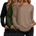 Women's 3 Pack Cotton Long Sleeve Tunic Tops - Soft Crewneck