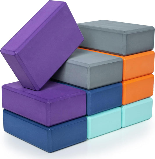 10 Pack Hello Fit Firm Yoga Blocks - Supportive Balance Foam for Pilates