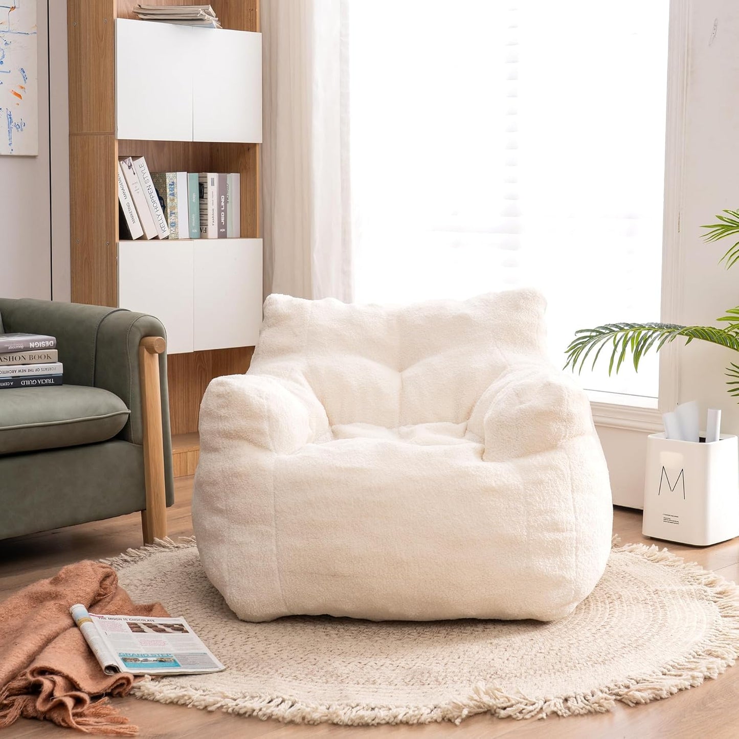 Soft Teddy Fabric Bean Bag Chair - Cozy Lounger for Any Room