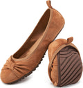 Womens Foldable Suede Ballet Flats with Bowknot - Comfortable Travel