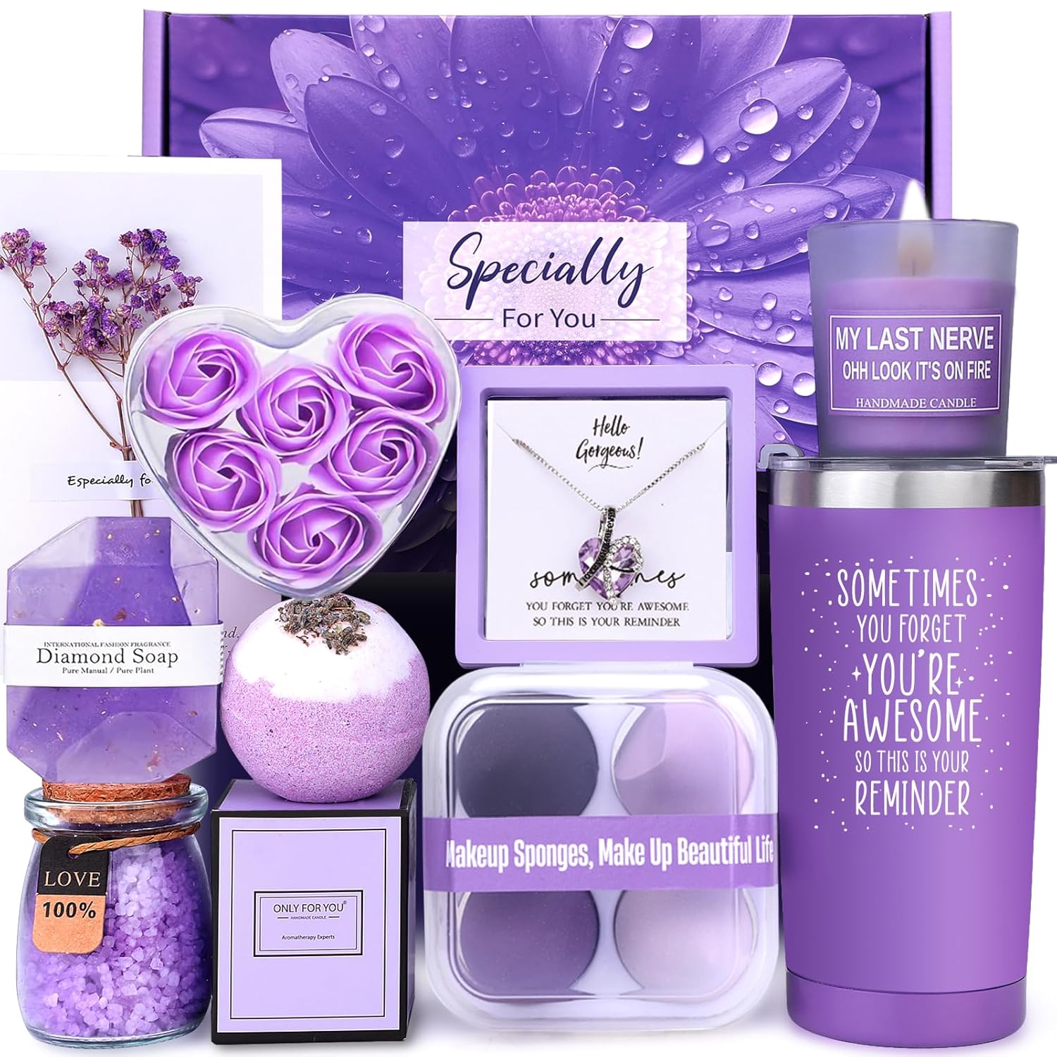 Lavender Relaxing Spa Gifts Basket Set for Women and Mum