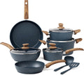 Kitchen Academy Pots and Pans Set Non Stick - 12 Piece Blue Granite