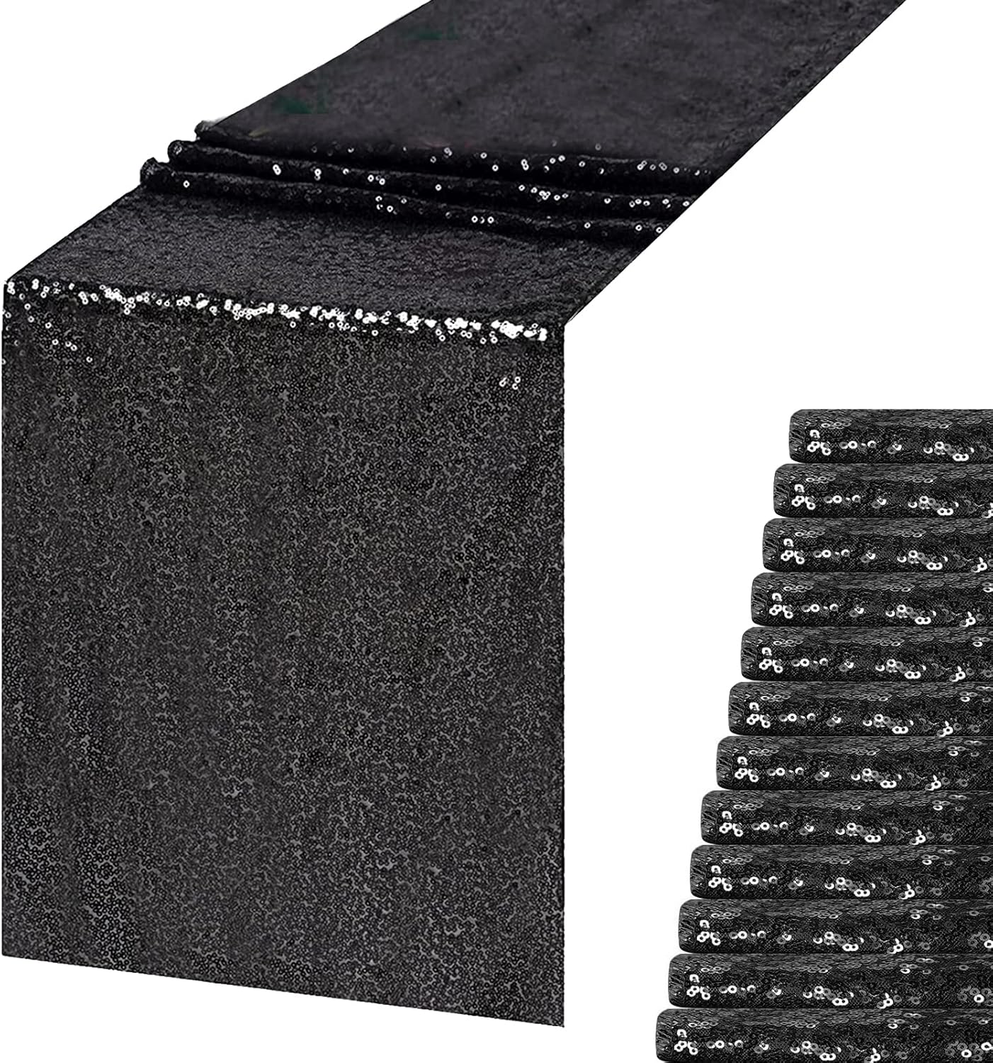 Black Sequin Table Runner 12x108 Pack of 12 for Events
