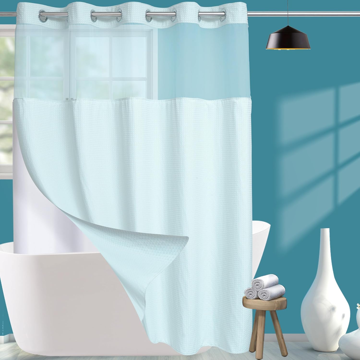 Conbo Mio Waffle Weave Shower Curtain with Snap in Liner