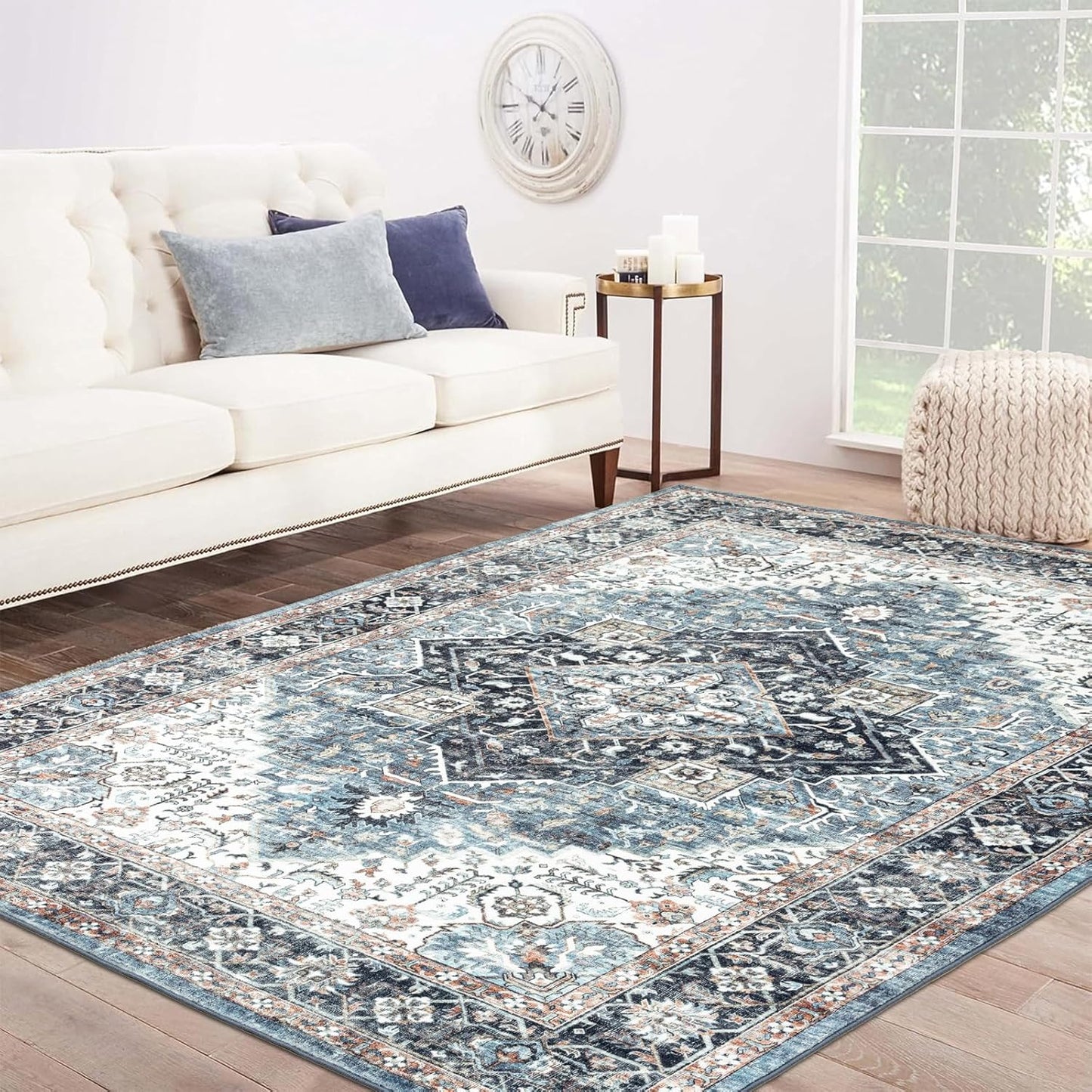 Large Vintage Boho Area Rug - Ultra-Soft, Washable, Non-Slip