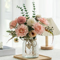 Fake Flowers with Vase 2 Pack Set - Silk Pink Dahlia Centerpiece