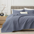 EXQ Home Quilt Set Full/Queen Size Blue 3 Piece - Lightweight Modern